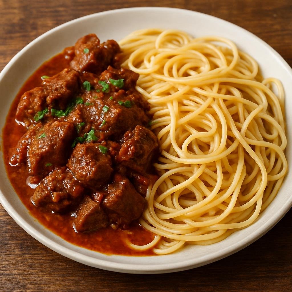 Entree: Somalia – Baasto iyo Hilib (Somali-style pasta served with a spiced meat stew) recipe