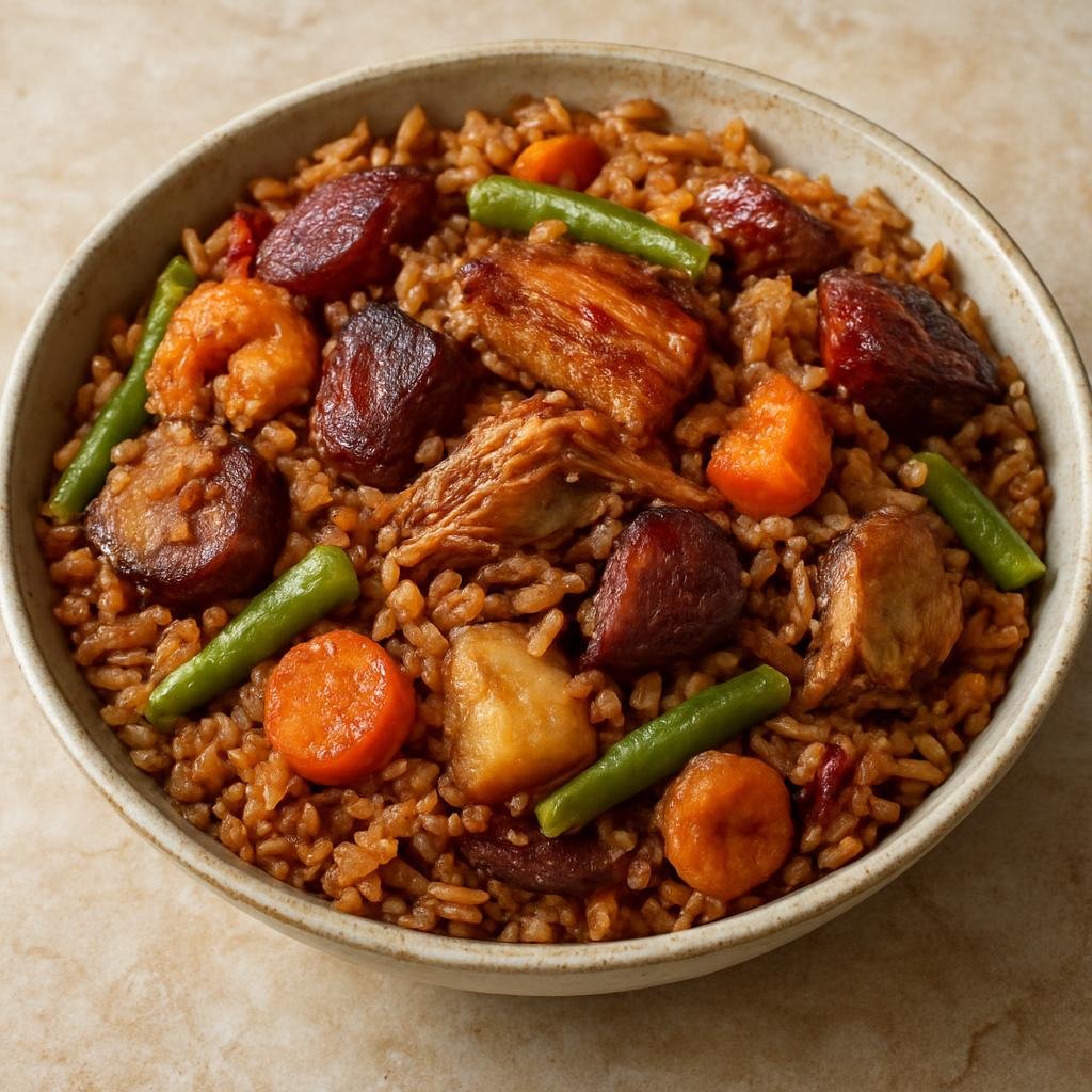 Entree: Suriname – Southern Culinary Region – Moksi Alesi (Surinamese Creole mixed rice cooked with salted meats, fish, and vegetables) recipe