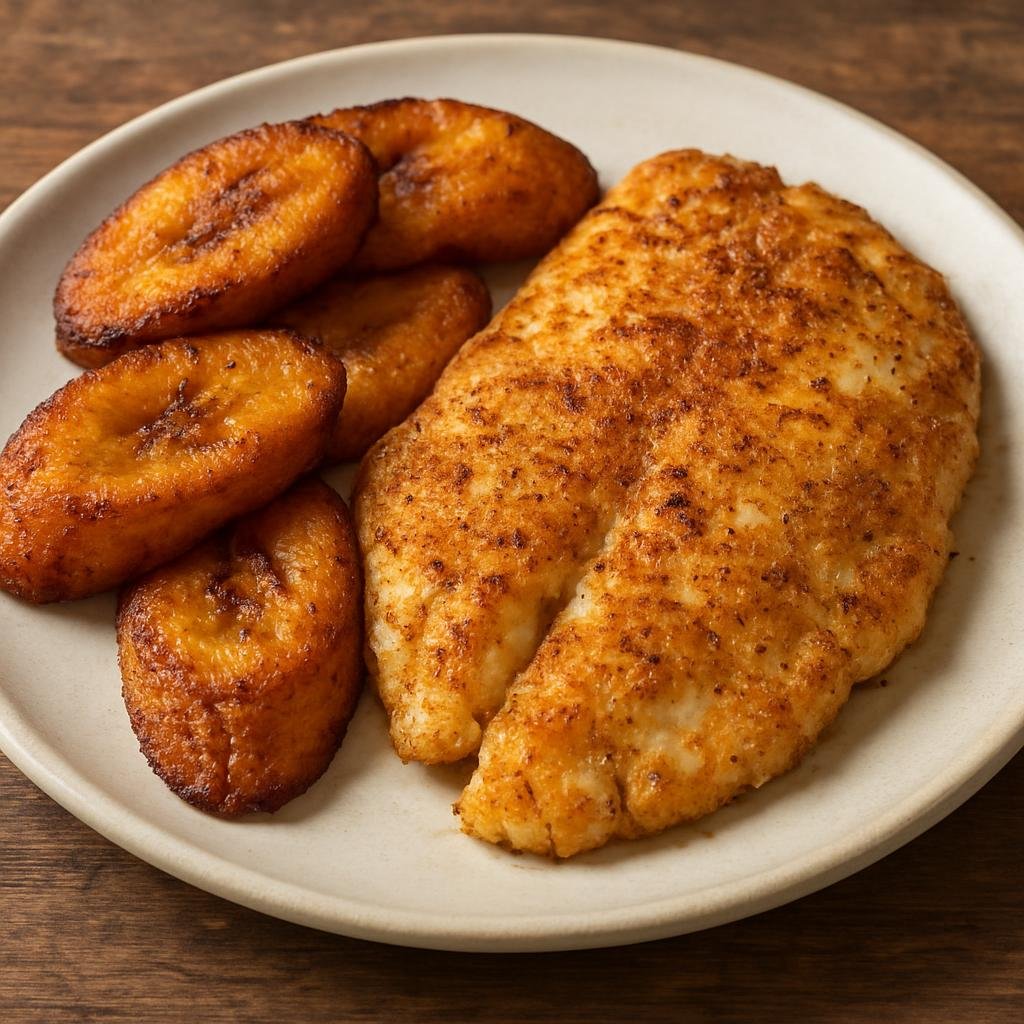 Entree: Virgin Islands, British – Fried Plantain and Fish (Pan-fried ripe plantains paired with seasoned, fried white fish for a classic Caribbean meal) recipe