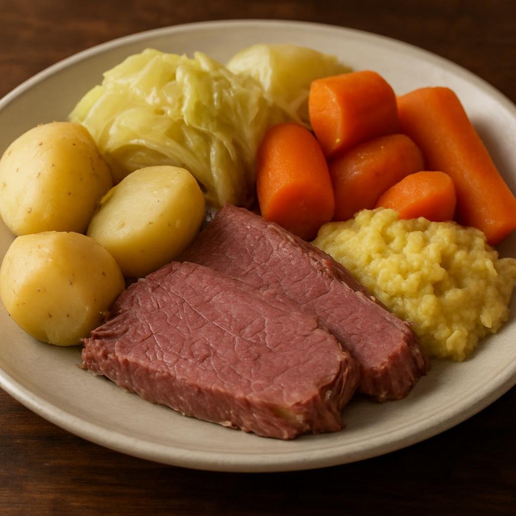 Entree: Canada – Atlantic Canada – Jiggs Dinner (Traditional Newfoundland boiled dinner of salted beef served with root vegetables, cabbage, and pease pudding) recipe