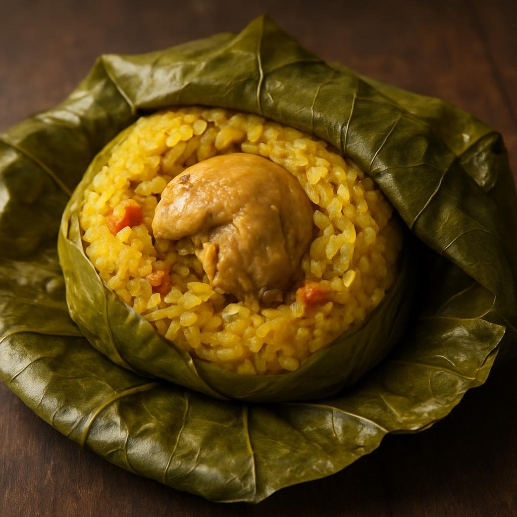 Entree: Peru – Amazonian Peru – Juane (Seasoned Amazonian rice and chicken wrapped in bijao leaves and steamed) recipe