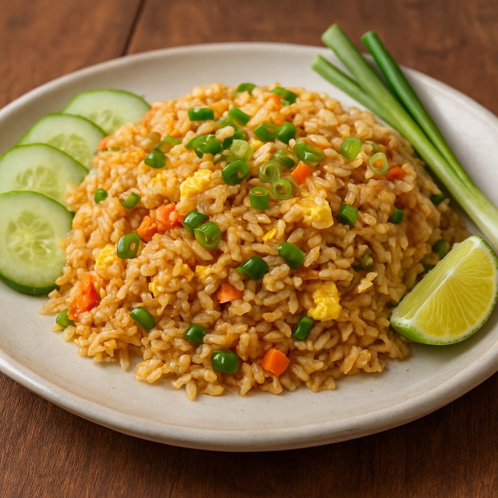 Entree: Thailand – Central Thailand – ข้าวผัด ➤ Khao phat (Thai-style stir-fried jasmine rice with egg, vegetables, and savory fish-sauce seasoning) recipe