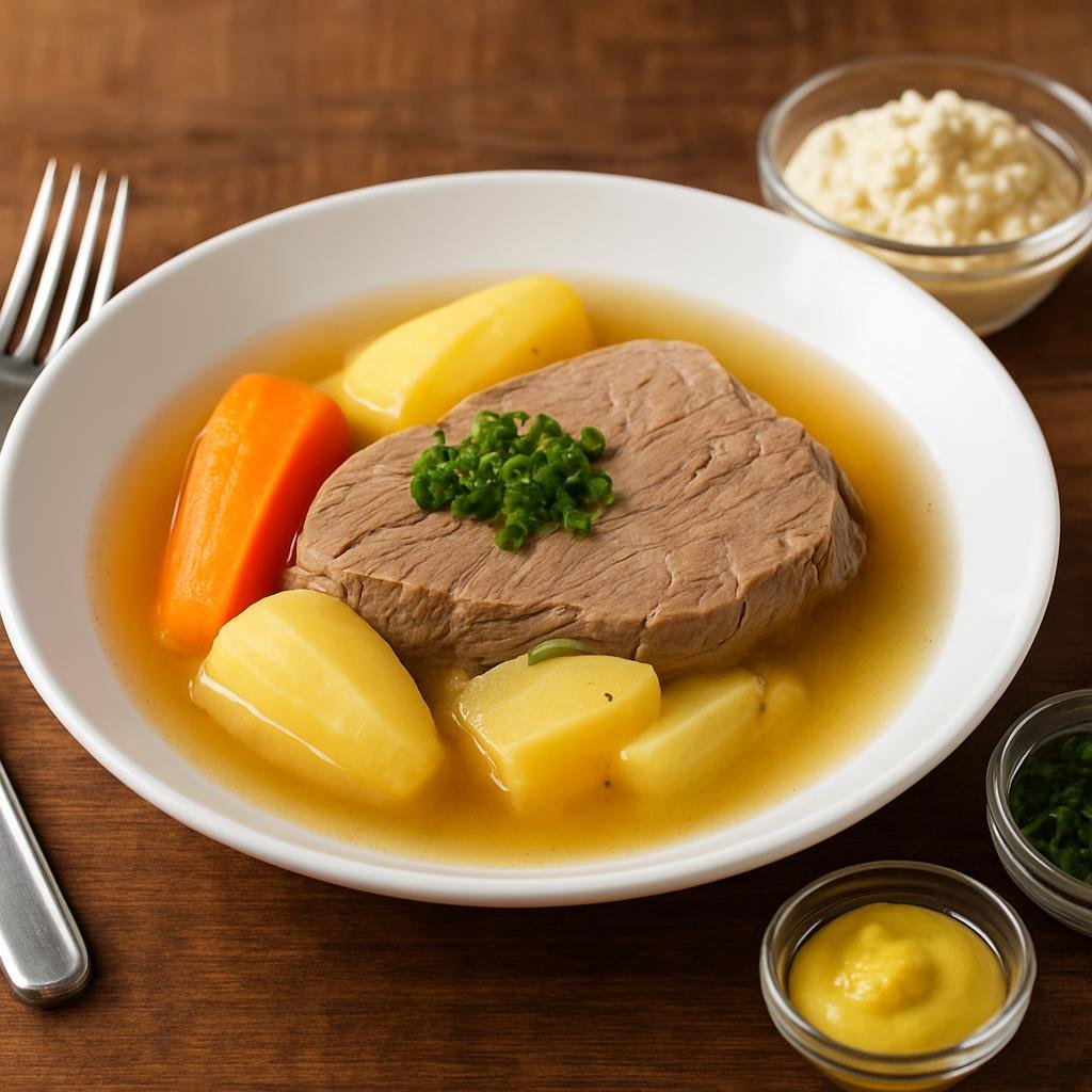 Entree: Austria – Salzburg & Alpine Austria – Tafelspitz (Classic Viennese boiled beef served in a clear aromatic broth with root vegetables and traditional condiments) recipe