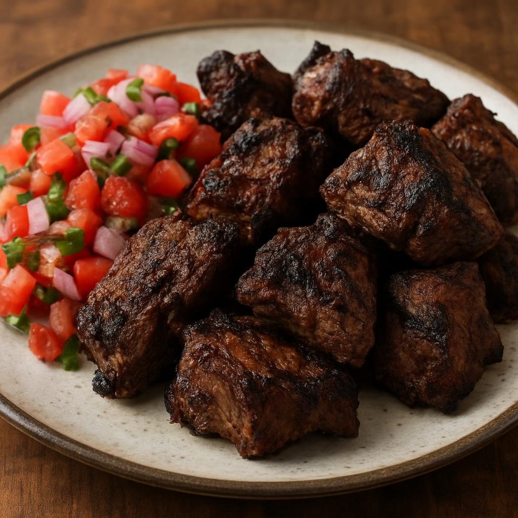 Entree: Kenya – Kenyan Pastoral Cuisine – Nyama Choma (East African charcoal-grilled meat, traditionally goat or beef, seasoned simply and served with fresh kachumbari) recipe
