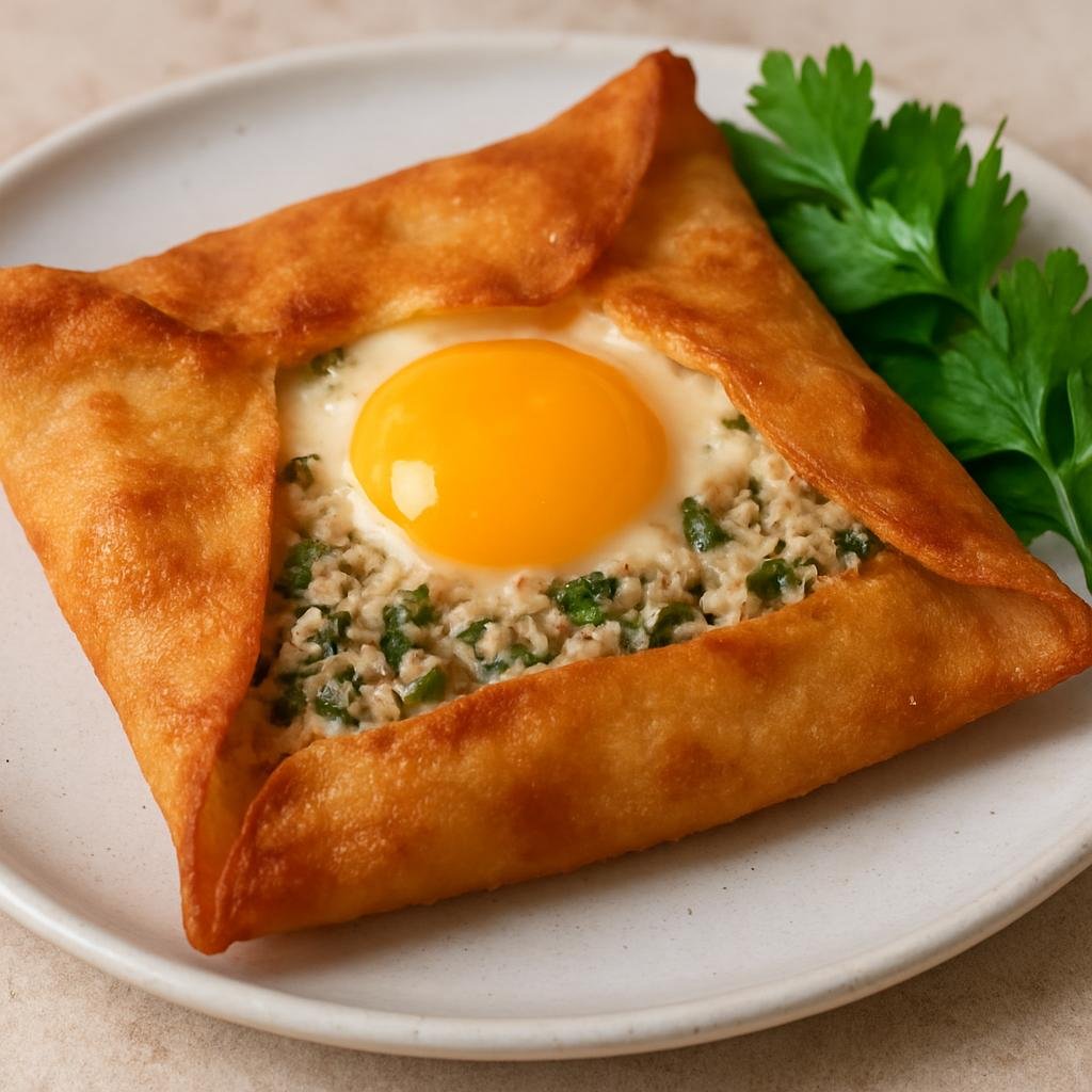Entree: Tunisia – Sahel Coast – بريك بالبيض ➤ Brik bil-bayḍ (Thin fried pastry parcel filled with a whole egg and savory tuna or herb filling) recipe