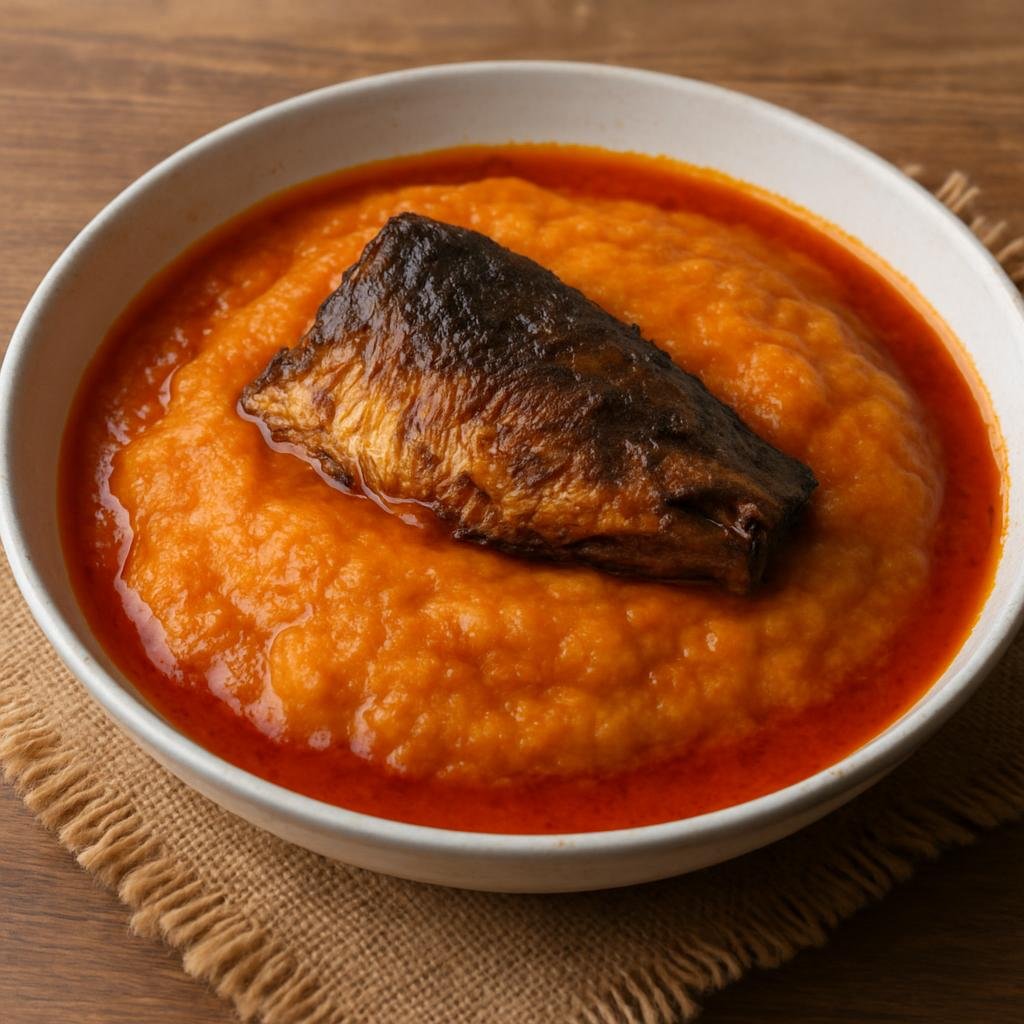 Entree: Benin – Central Culinary Region – Amiwo (Savory red palm-oil and tomato cornmeal porridge often served with smoked fish or stews) recipe