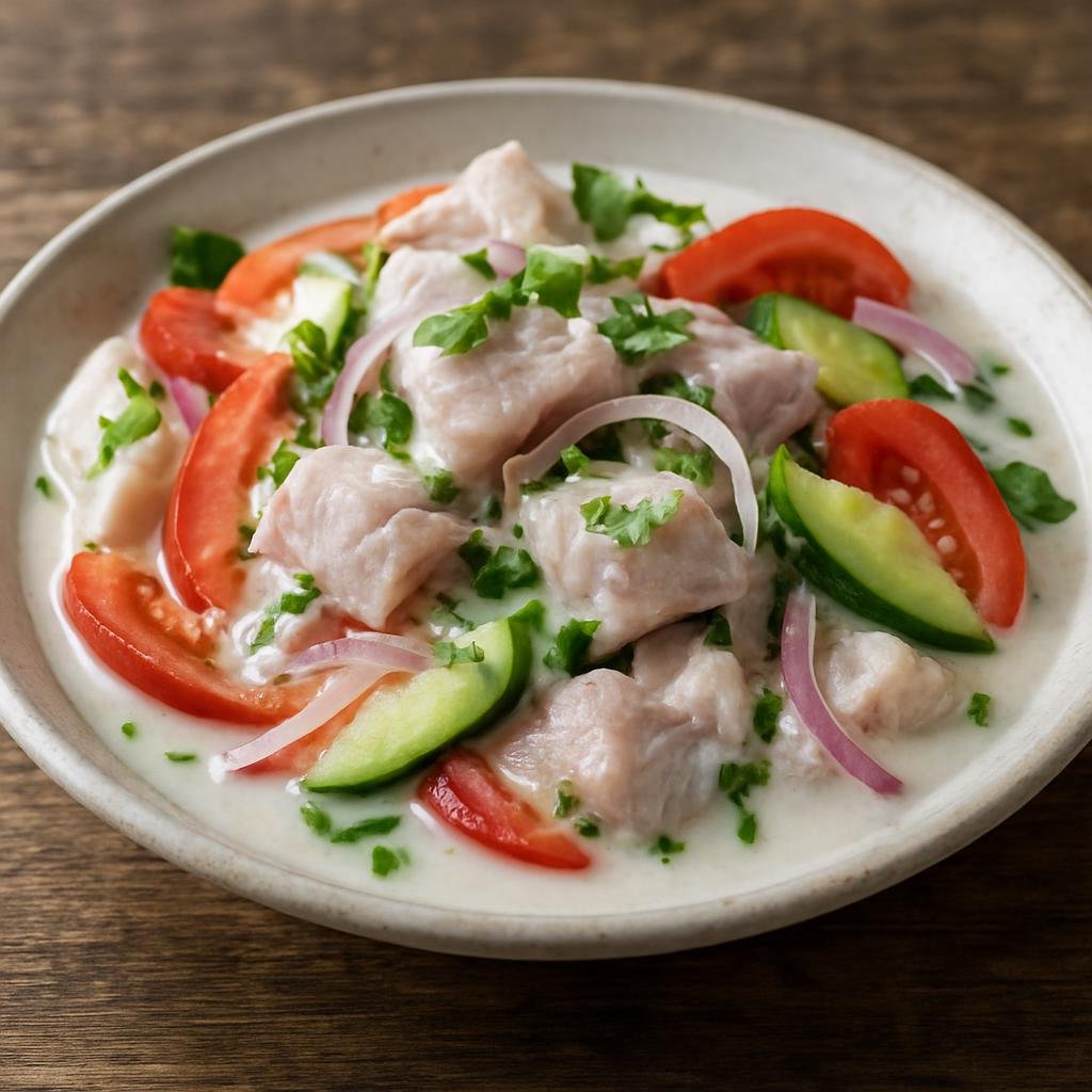 Entree: Fiji – Kokoda (Fijian raw fish marinated in citrus and coconut cream with fresh vegetables) recipe