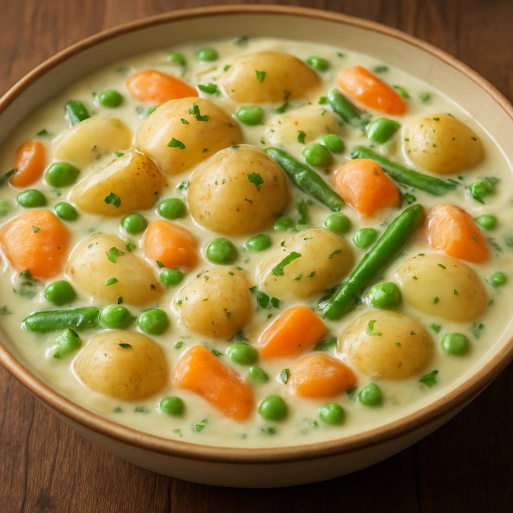 Entree: Canada – Atlantic Canada – Hodge Podge (Hearty Atlantic Canadian cream-based stew of new potatoes and mixed seasonal vegetables) recipe