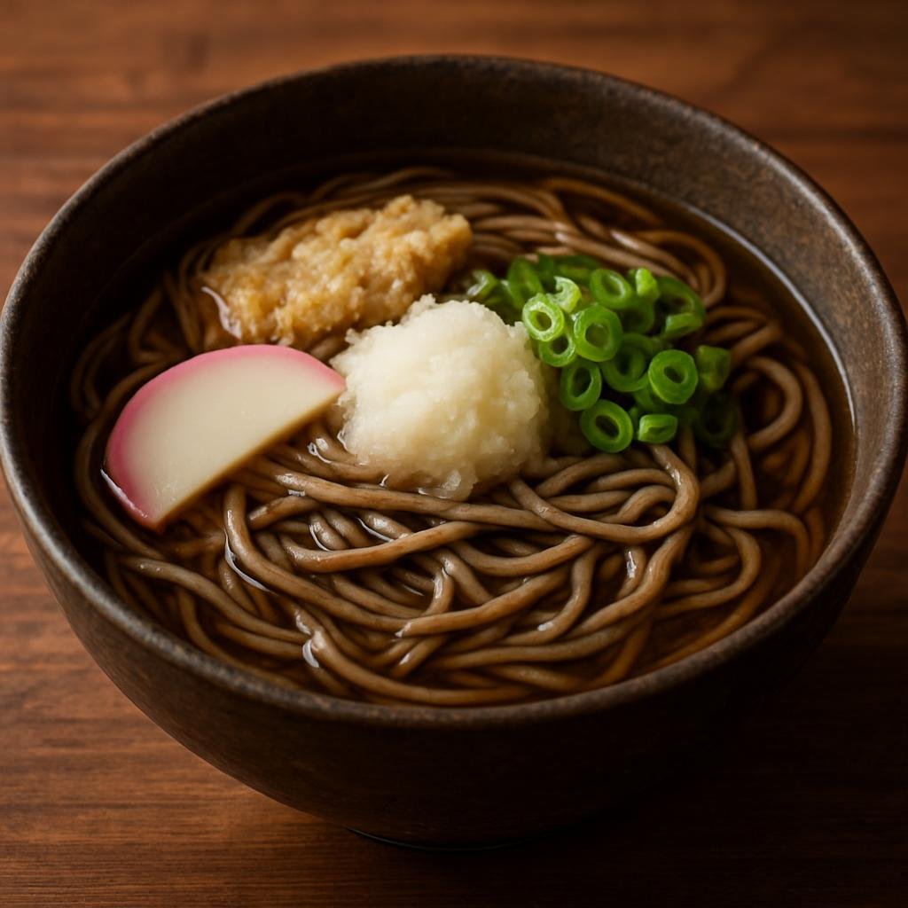 Entree: Japan – Chugoku – 出雲そば ➤ Izumo soba (Rustic dark buckwheat noodles from Izumo served in hot dashi broth with traditional toppings) recipe