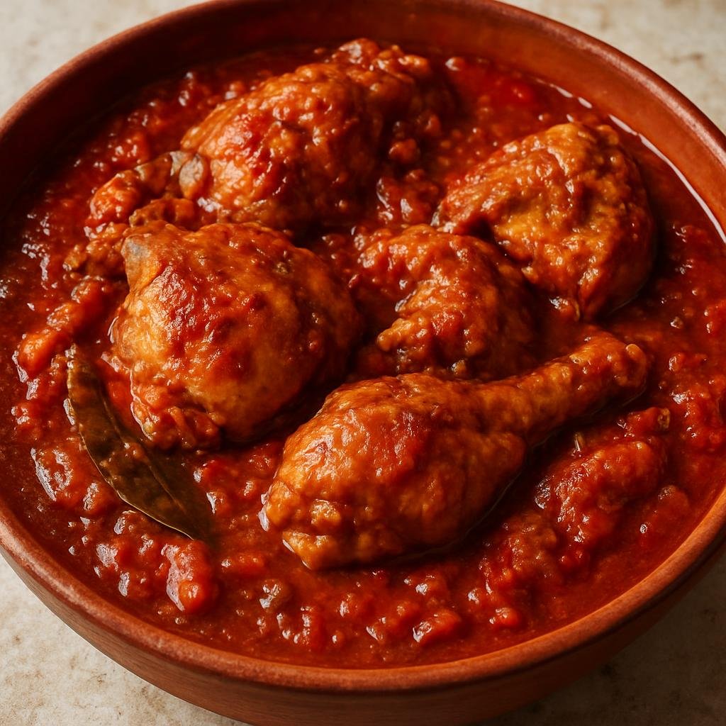 Entree: Cote d'Ivoire – National Cuisine – Kedjenou de Poulet (Slow-braised Ivorian chicken stew cooked with tomatoes, peppers, fragrant spices, and little added liquid until tender) recipe