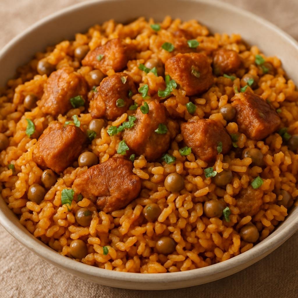 Entree: Puerto Rico – Southern Culinary Region – Arroz con Gandules (Puerto Rican seasoned rice cooked with pigeon peas, sofrito, annatto oil, and savory pork) recipe