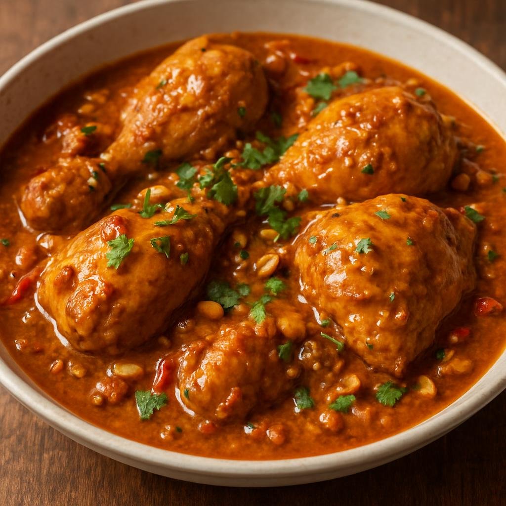 Entree: Mozambique – Northern Culinary Region – Frango à Zambeziana (Mozambican-style chicken braised in a spicy coconut and peri‑peri peanut sauce) recipe
