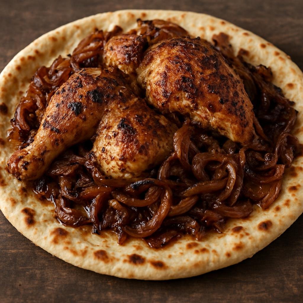 Entree: Palestine – Northern Culinary Region – المسخّن ➤ Al-Musakhan (Sumac‑scented roasted chicken and caramelized onions served on olive oil–soaked flatbread) recipe