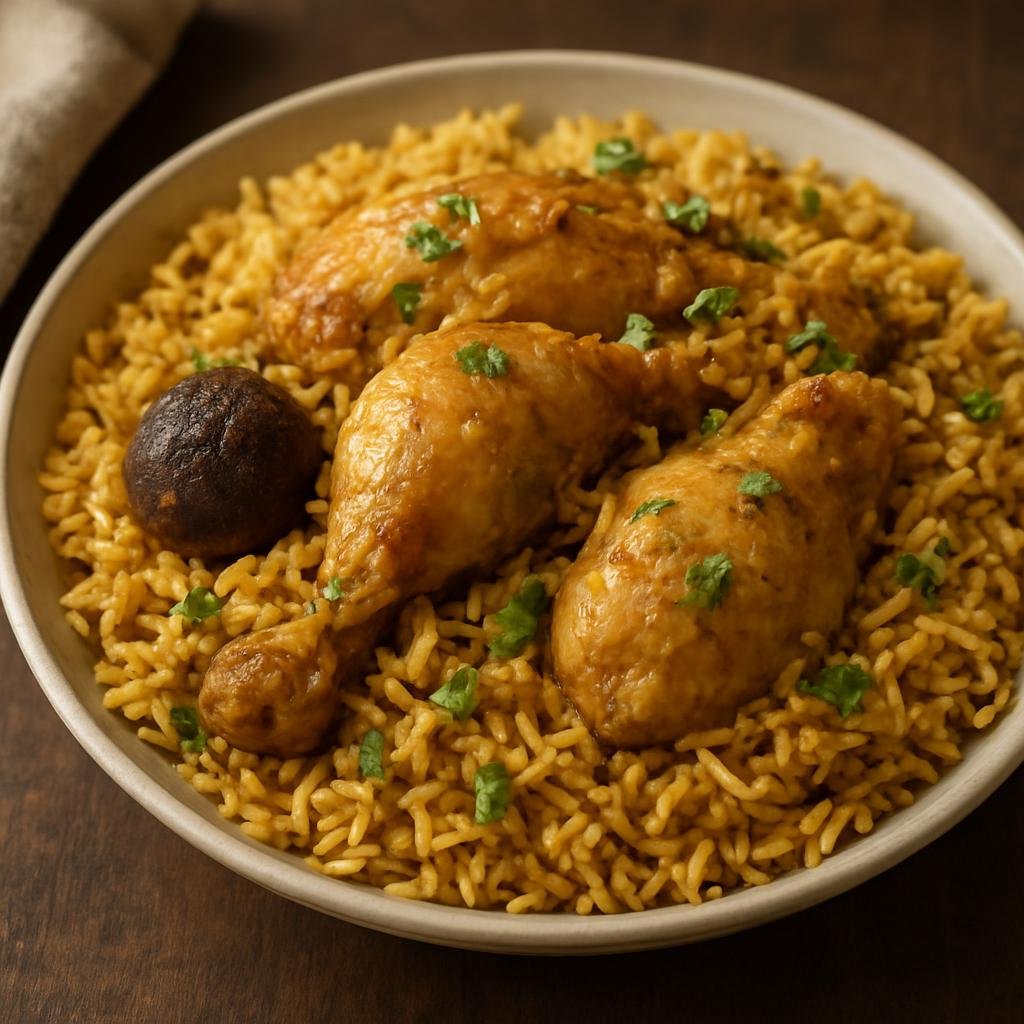 Entree: United Arab Emirates – Northern Culinary Region – مجبوس ➤ Majboos (A Gulf-style spiced one-pot pilaf of rice cooked with braised chicken and dried lime) recipe