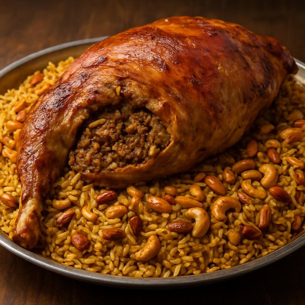 Entree: Bahrain – Central Culinary Region – قوزي ➤ Qoozi (Whole stuffed and slow-roasted lamb served with fragrant spiced rice and nuts) recipe