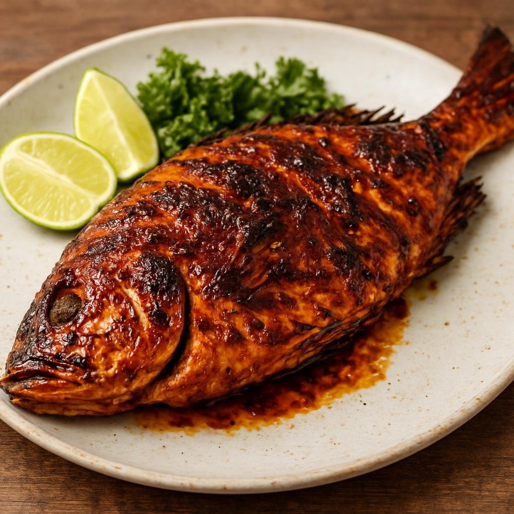 Entree: Cocos (Keeling) Islands – Ikan Bakar (Marinated and charcoal-grilled fish brushed with a spiced sweet-savory glaze) recipe