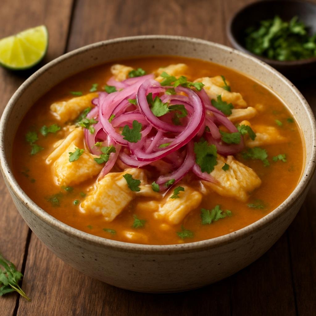 Entree: Ecuador – Encebollado (Hearty Ecuadorian fish and yuca stew topped with pickled red onions and cilantro) recipe