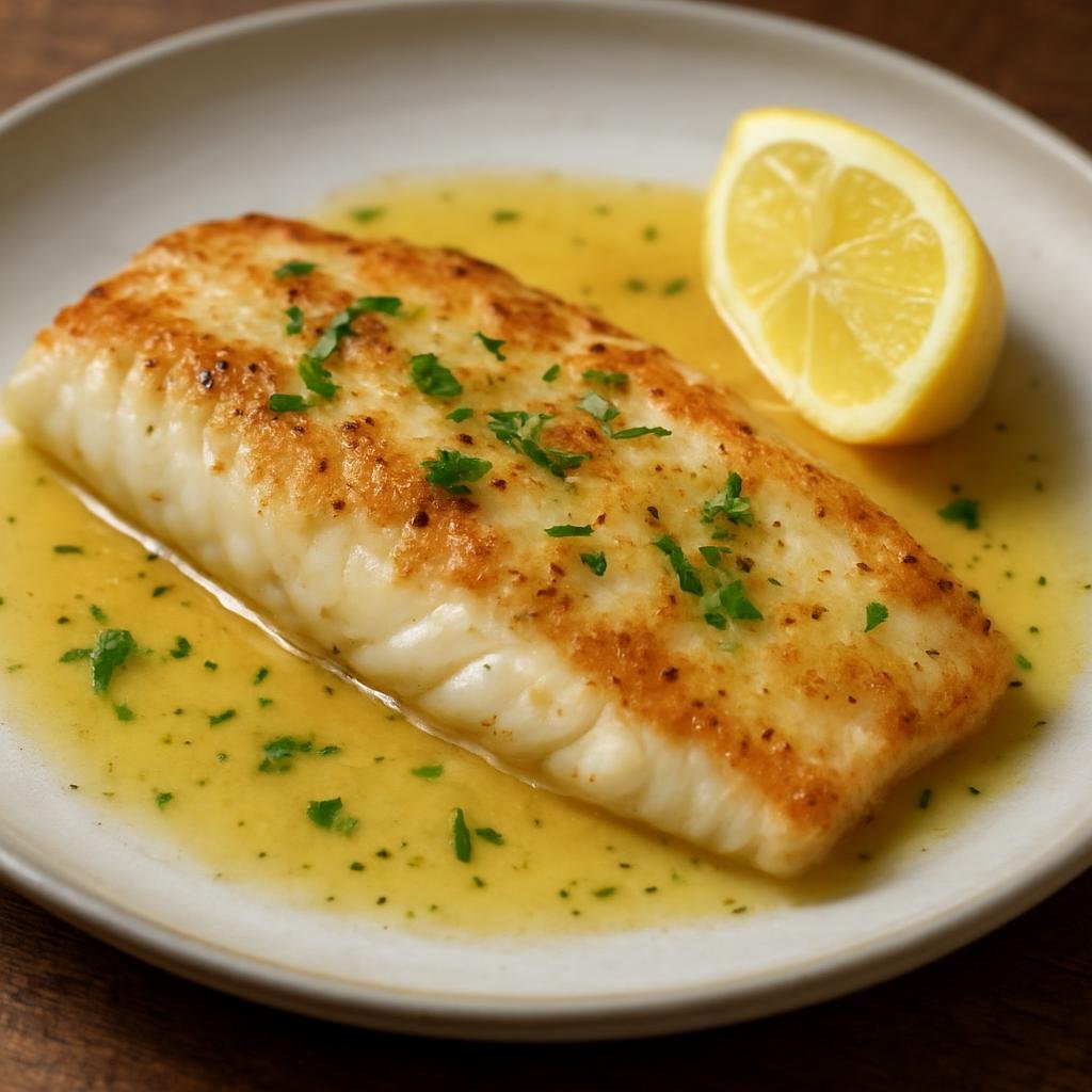 Entree: Falkland Islands (Malvinas) – Patagonian Toothfish Fillet (Fillet of Patagonian toothfish, a rich flaky white-fleshed Southern Ocean fish, simply pan-seared with a lemon-butter sauce) recipe
