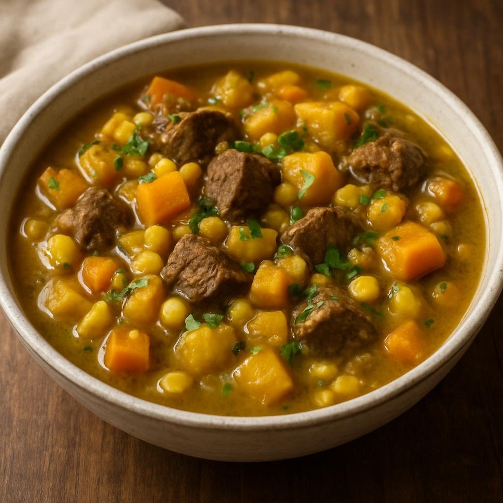 Entree: Chile – Central Culinary Region – Charquicán (Chilean stew of beef with potatoes, squash and corn) recipe