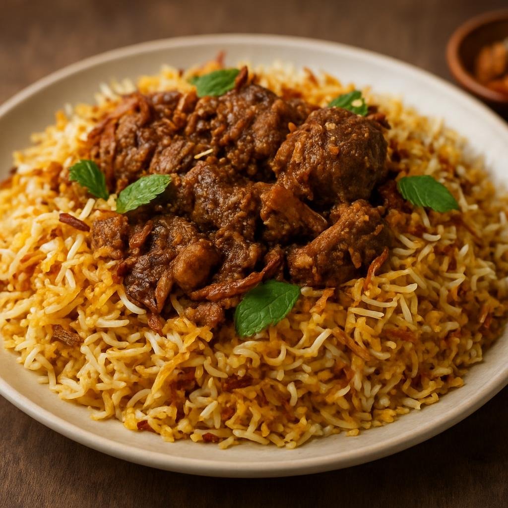 Entree: Bangladesh – Bengali River Delta – কাচ্চি বিরিয়ানি ➤ Kacchi Biryani (Layered spiced rice cooked together with marinated meat in a sealed pot) recipe