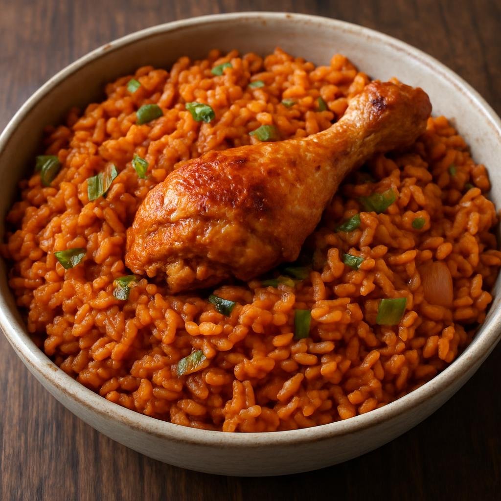 Entree: Ghana – Ashanti – Jollof Rice (West African one-pot tomato-spiced rice cooked with chicken and aromatics) recipe