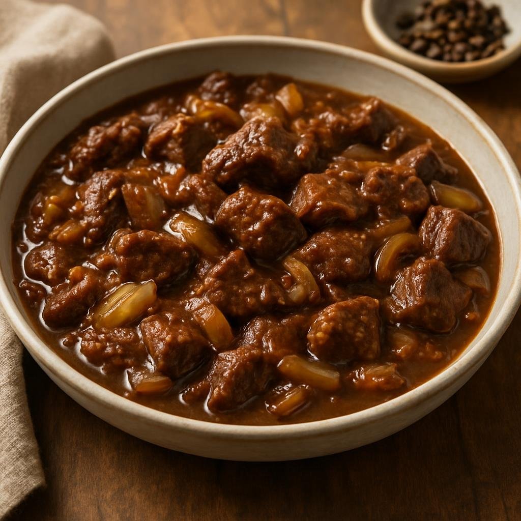 Entree: Netherlands – Friesland – Hachee (Slow-simmered Dutch beef and onion stew flavored with vinegar and warm spices) recipe