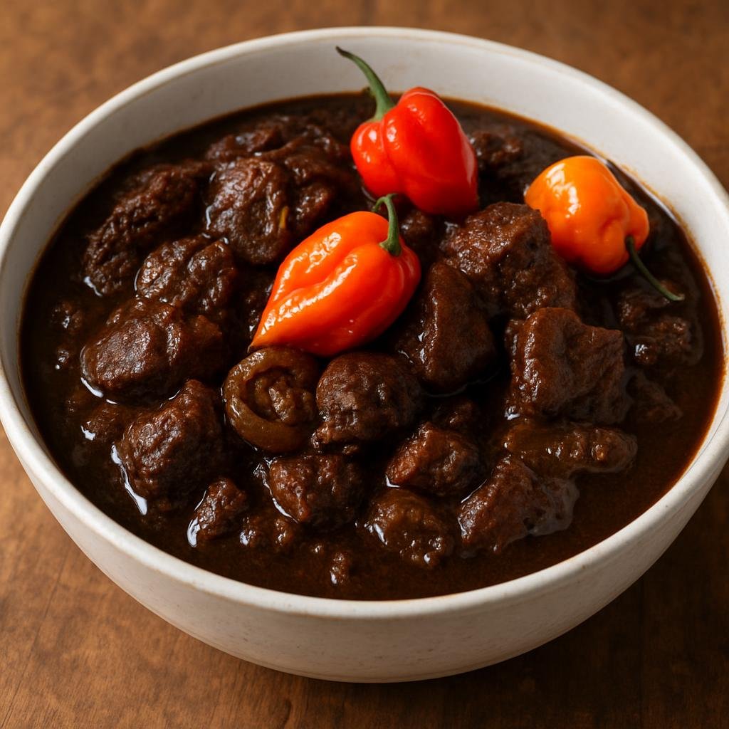 Entree: Barbados – National Cuisine – Pepperpot (Spicy slow-cooked meat stew flavored with cassareep and hot peppers) recipe