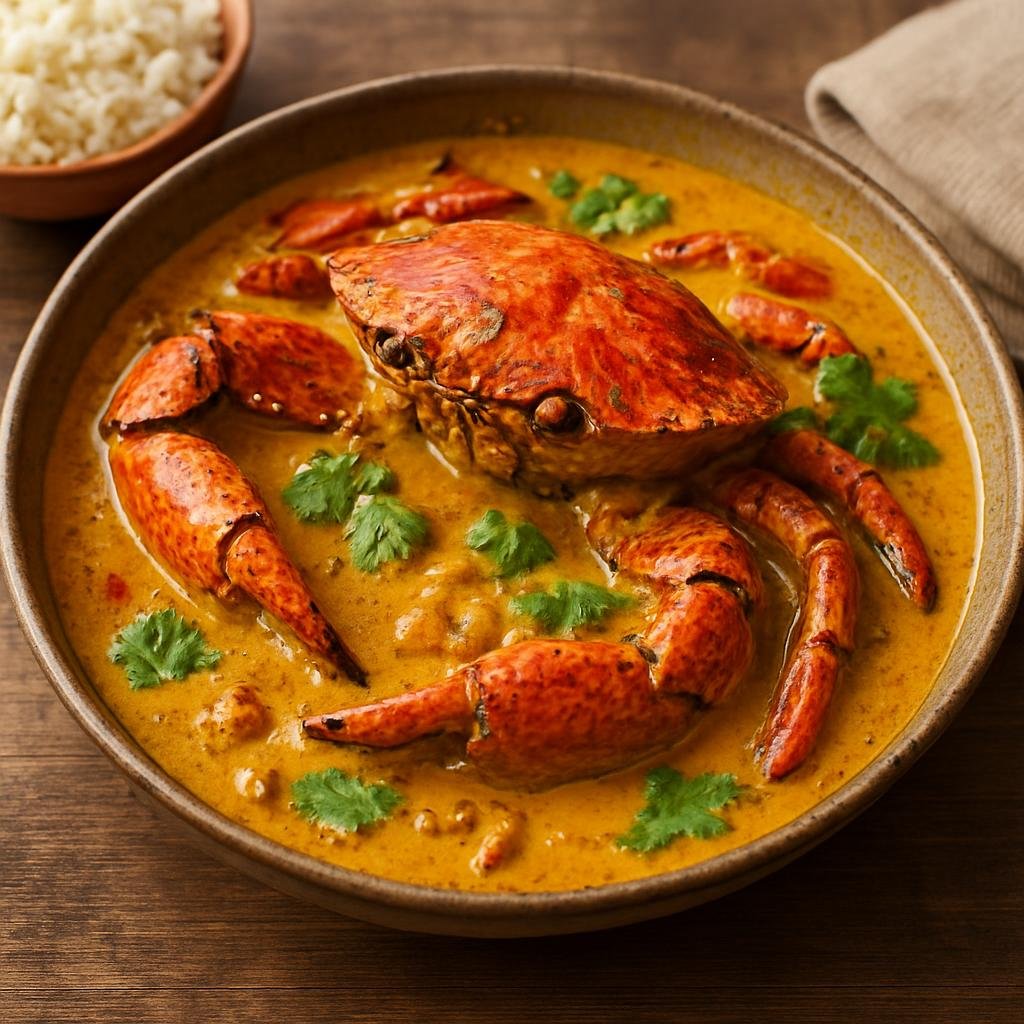 Entree: British Indian Ocean Territory – National Cuisine – Coconut Crab Curry (Rich coconut milk curry featuring fresh crab simmered with Indian Ocean spices) recipe