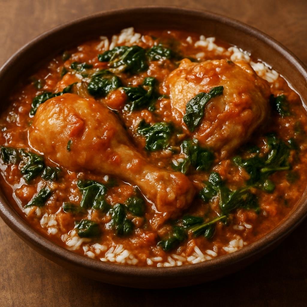 Entree: Central African Republic – National Cuisine – Ngoundja (Hearty Central African peanut and tomato stew with chicken and greens) recipe