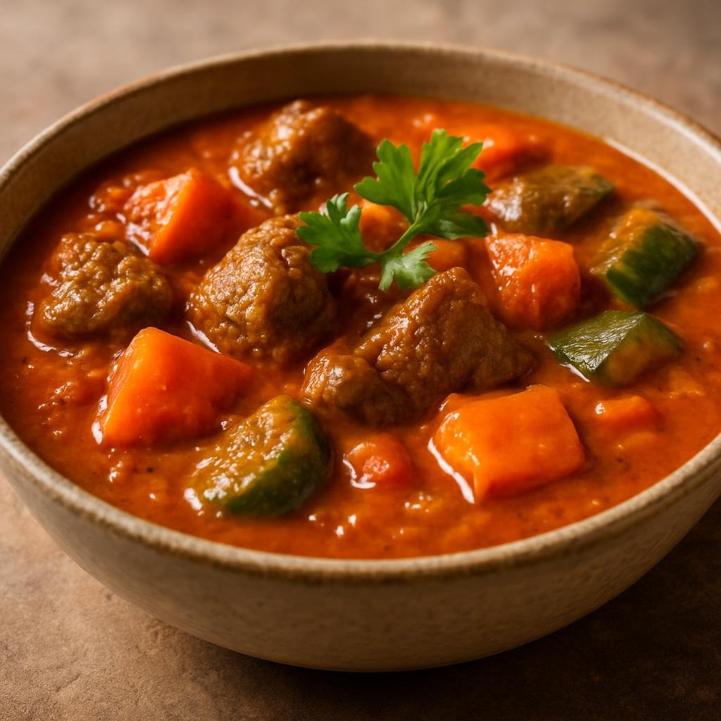 Entree: Senegal – Dakar & Coastal Senegal – Mafe (Hearty West African peanut and tomato stew made with meat and vegetables) recipe