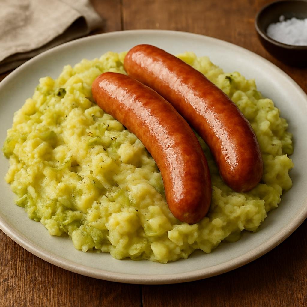 Entree: Switzerland – French Swiss – Papet Vaudois (Leek-and-potato mash traditionally served with smoked pork sausages from Vaud) recipe