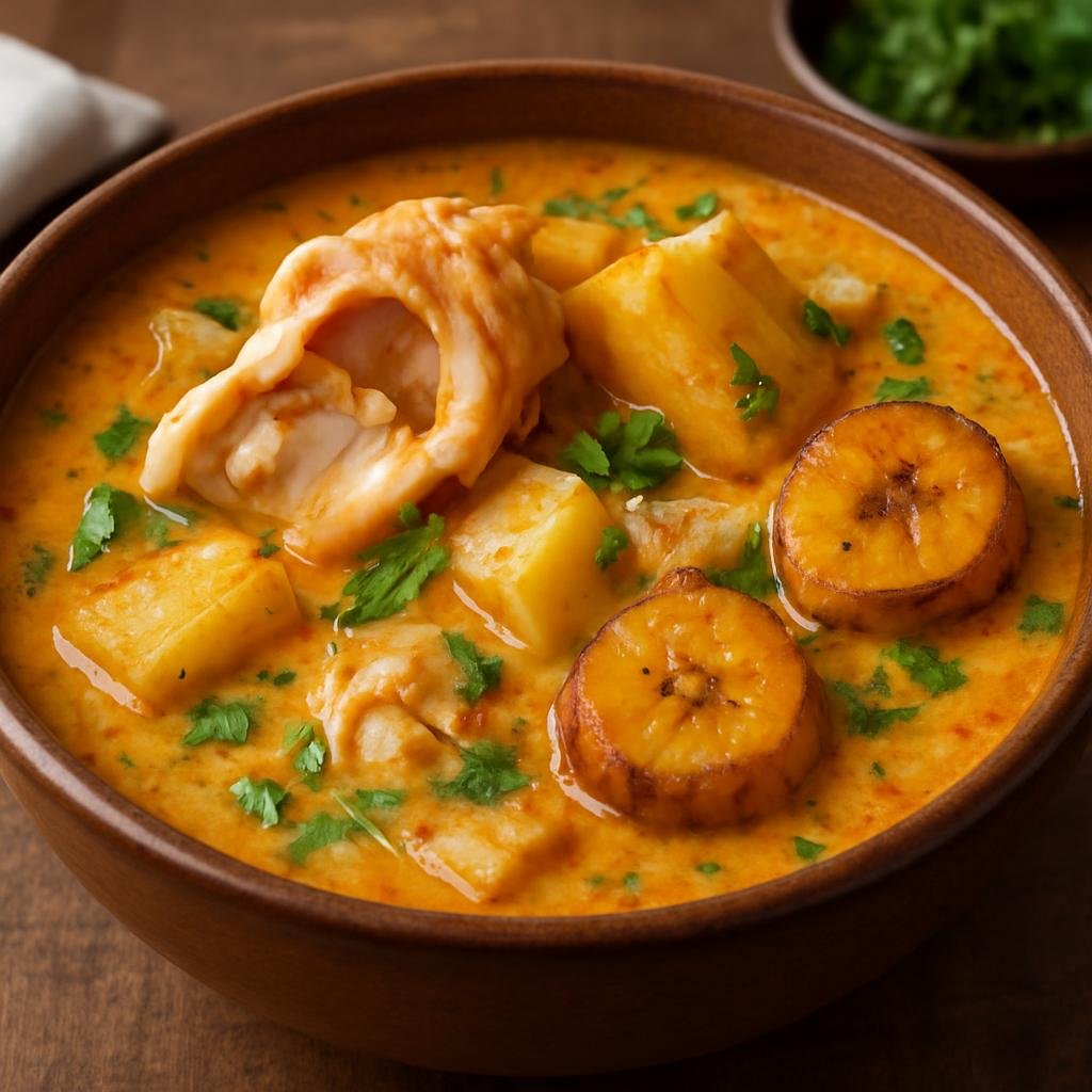 Entree: Honduras – Northern Culinary Region – Sopa de Caracol (Honduran coconut-based seafood soup featuring conch, yuca, plantain, and aromatic herbs) recipe