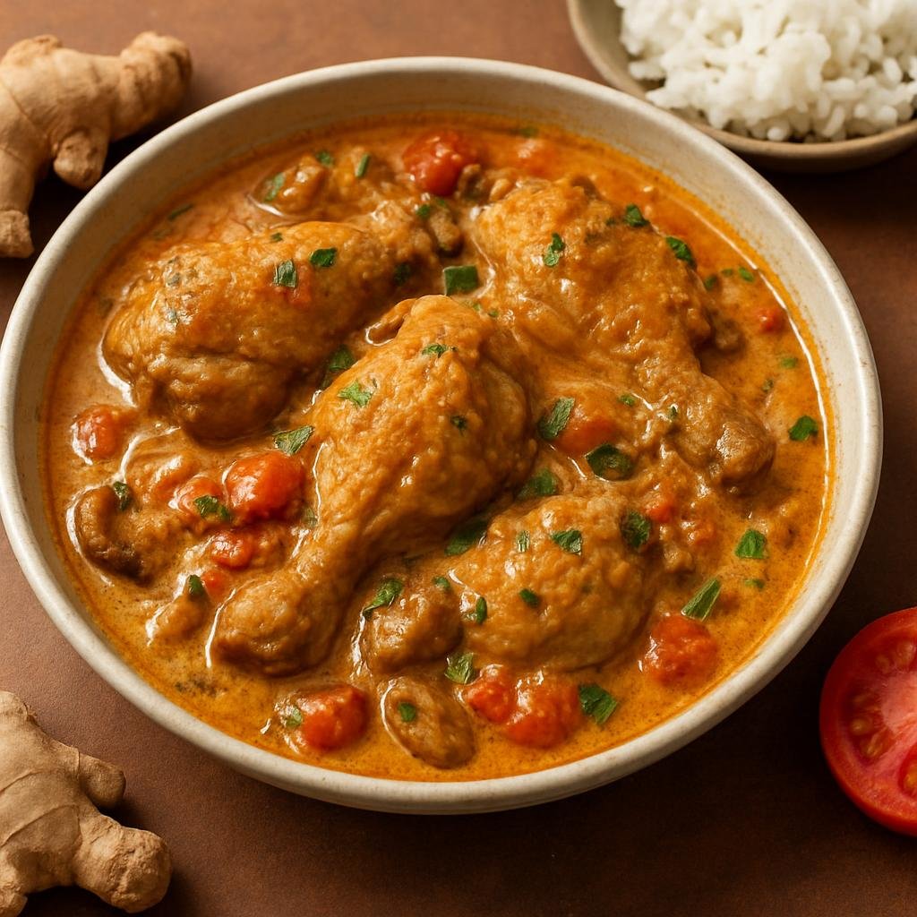 Entree: Madagascar – Southern Culinary Region – Akoho sy Voanio (Braised chicken stewed in coconut milk with tomatoes, garlic, and ginger) recipe