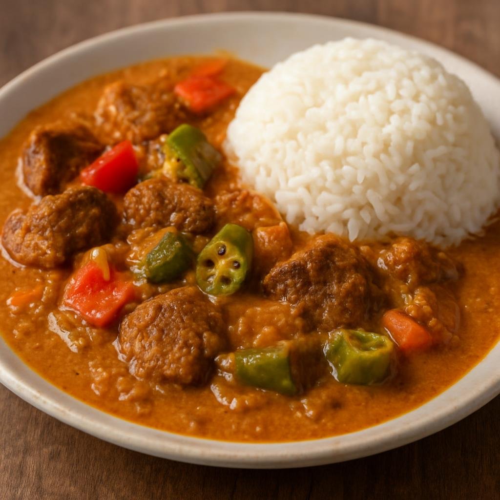 Entree: Sierra Leone – Northern Culinary Region – Groundnut Stew (Rich peanut-based stew of meat and vegetables served with rice or fufu) recipe