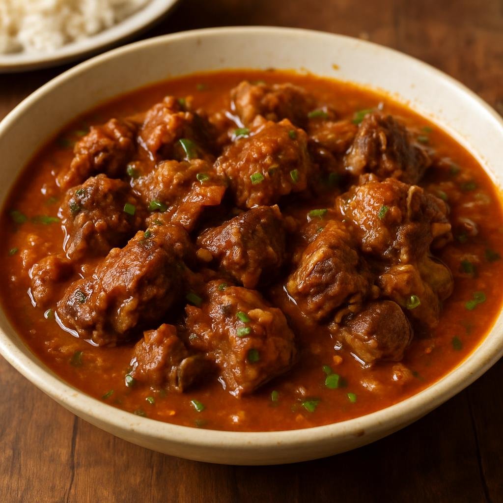 Entree: Aruba – Central Culinary Region – Cabrito Stoba (Slow-braised Aruban goat stew in a savory tomato-herb sauce) recipe