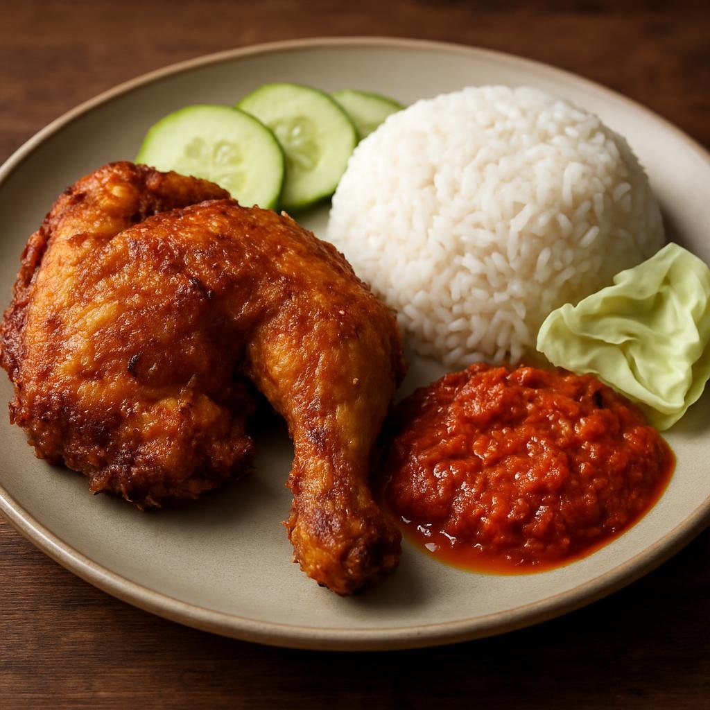 Entree: Brunei – Central Culinary Region – Ayam Penyet (Smashed fried spiced chicken served with a fiery sambal and simple accompaniments) recipe