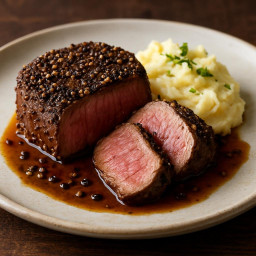 Entree: France – Steak au Poivre (Peppercorn-Crusted Filet Mignon) (Peppercorn-crusted filet mignon) recipe
