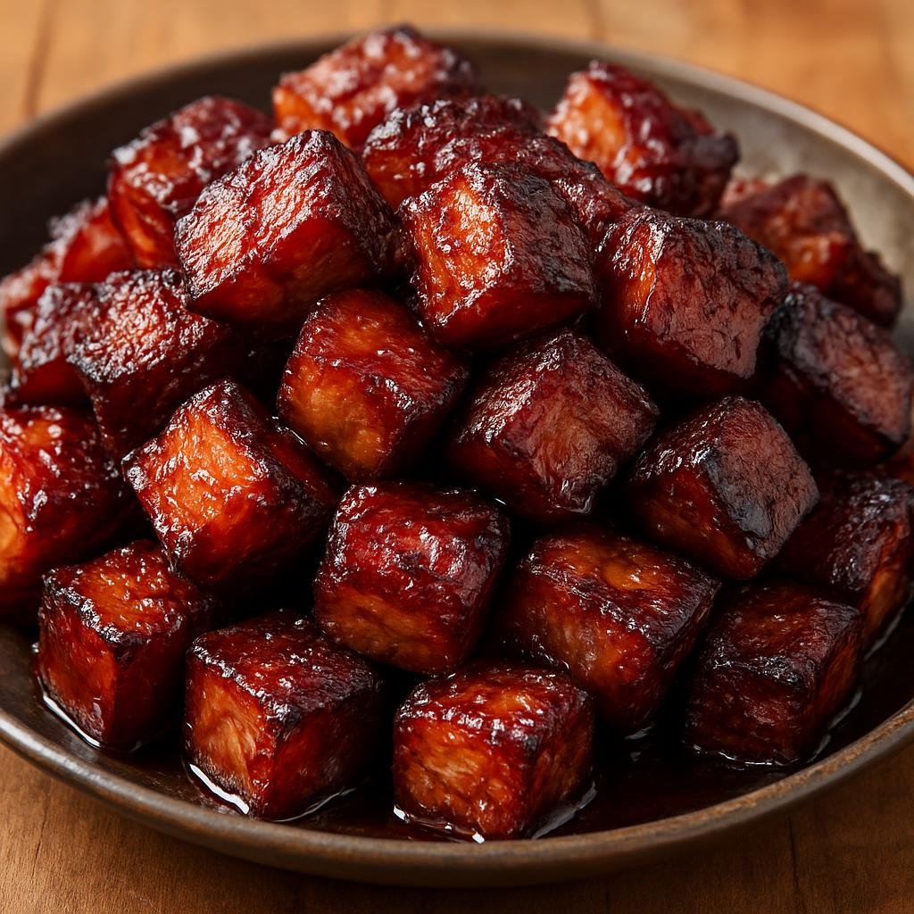 Entree: United States – American BBQ Belt – Pork Belly Burnt Ends (Cubed smoked pork belly pieces caramelized in a sweet-savory barbecue glaze) recipe