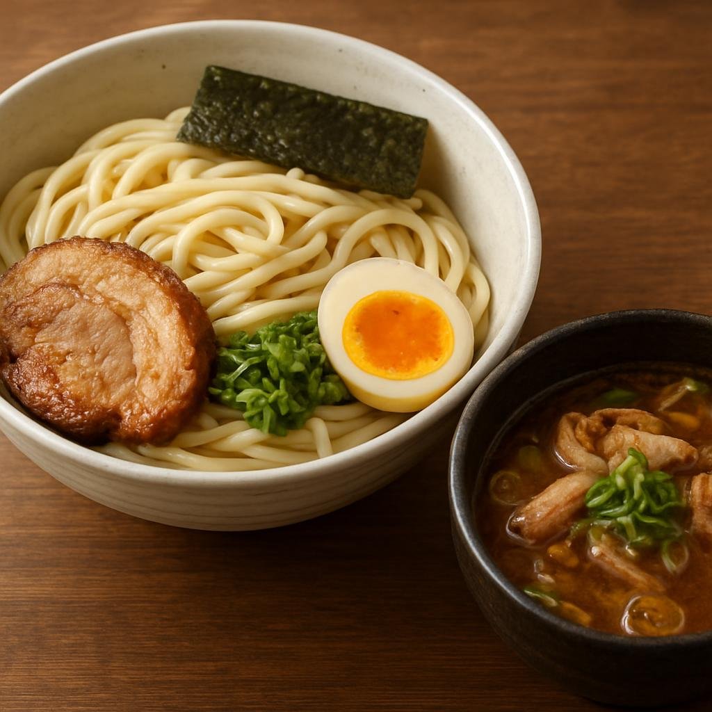 Entree: Japan – Chugoku – 広島つけ麺 ➤ Hiroshima tsukemen (Thick chilled noodles served with an intensely flavored hot dipping broth and savory toppings from Hiroshima) recipe