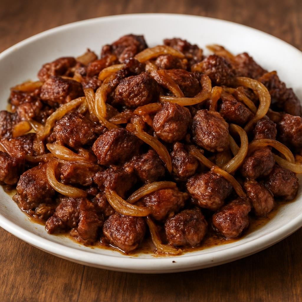 Entree: Turkmenistan – Northern Culinary Region – Kuurdak (Traditional pan-fried seasoned lamb and onions, often browned until richly caramelized) recipe