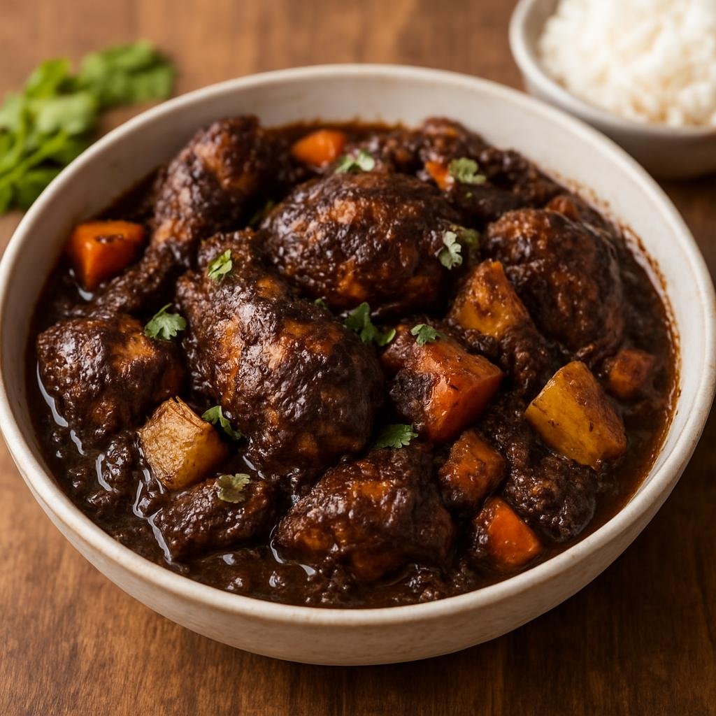 Entree: Belize – Central Culinary Region – Chimole (A Belizean dark, spiced chicken stew made with a blackened spice paste and vegetables) recipe