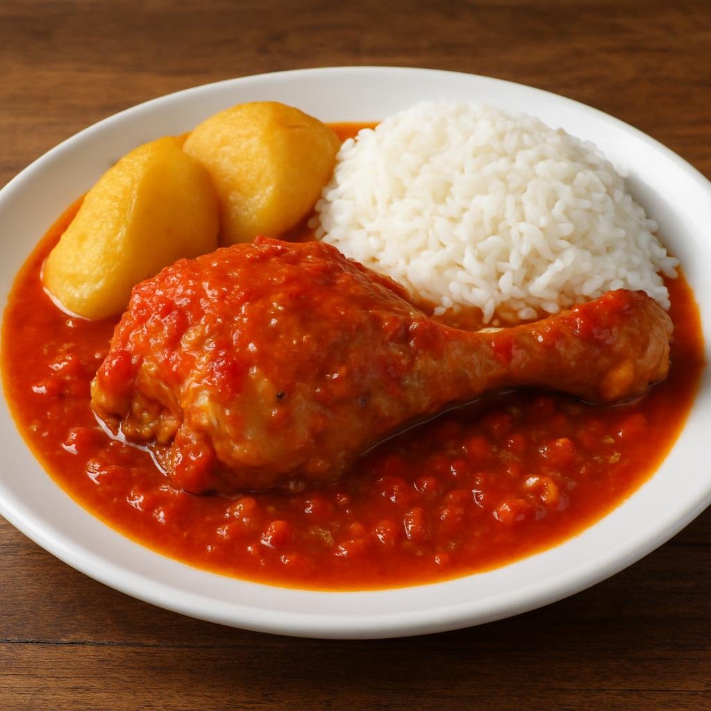 Entree: Bolivia – Central Culinary Region – Picante de Pollo (Bolivian spicy stewed chicken in a pepper-tomato sauce typically served with potatoes and rice) recipe