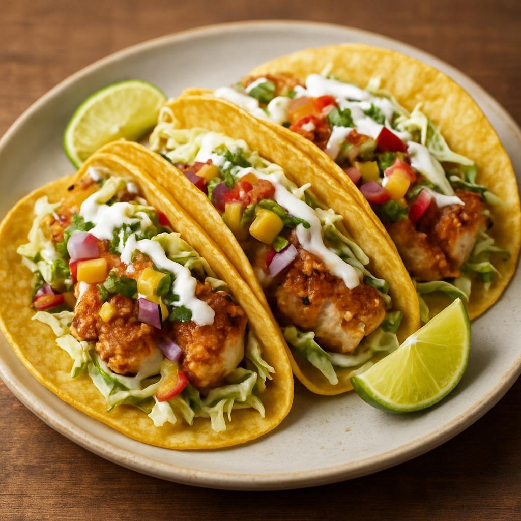 Entree: Cayman Islands – Central Culinary Region – Lionfish Tacos (Corn tortillas filled with pan-seared lionfish, tropical salsa, crisp cabbage slaw, and lime crema) recipe