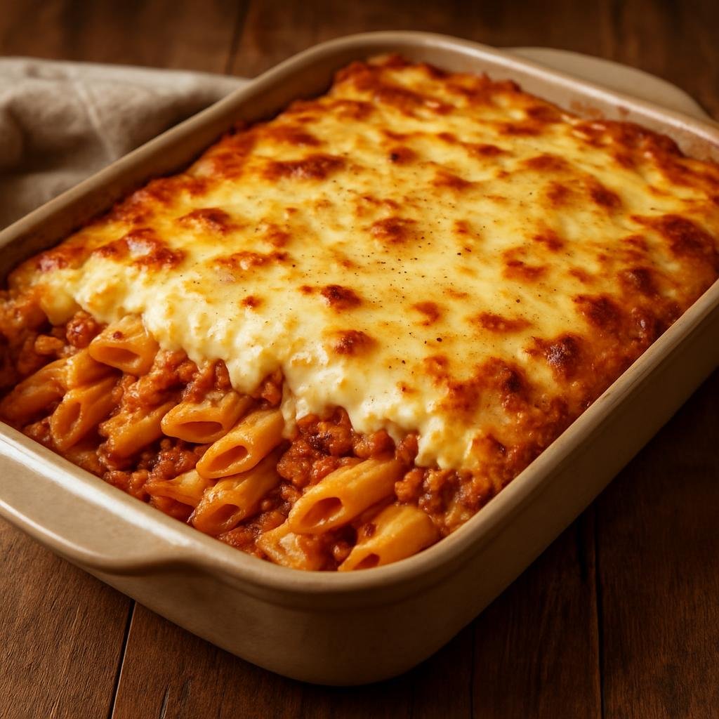 Entree: Cyprus – Μακαρόνια του Φούρνου ➤ Makaronia tou Fournou (Cypriot baked pasta with meat sauce topped with béchamel) recipe