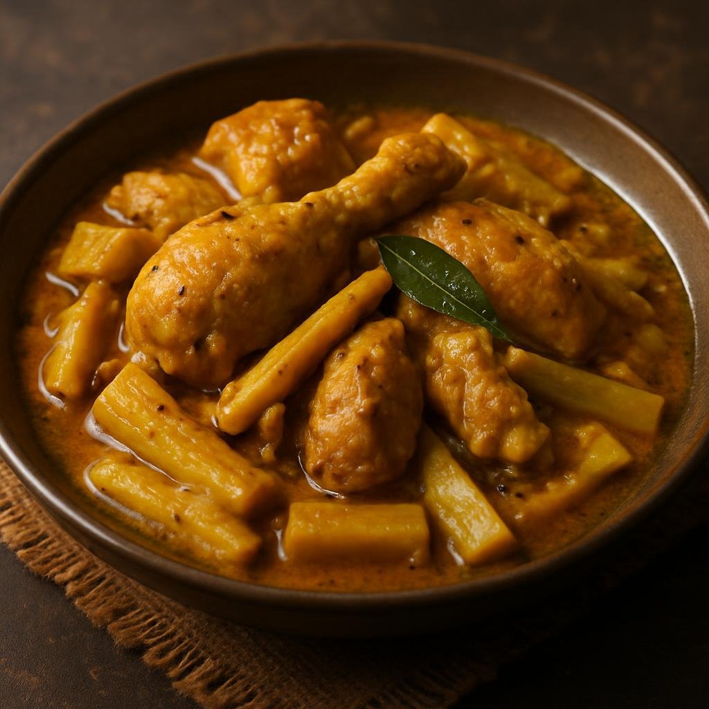 Entree: India – Assam – বাঁহগাজৰ লগত কুকুৰা ➤ Bānhgajor Lagot Kukura (Assamese chicken cooked with bamboo shoot in mustard oil and mild spices) recipe