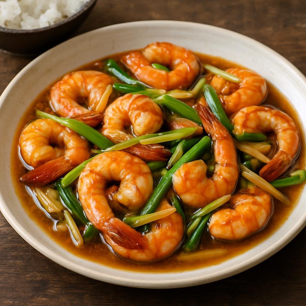 Entree: China – Beijing / Imperial North – 北京风味炒虾 ➤ Běijīng fēngwèi chǎo xiā (Quick wok-stirred shrimp with ginger, scallion, and a light savory sauce in Beijing-style seasoning) recipe