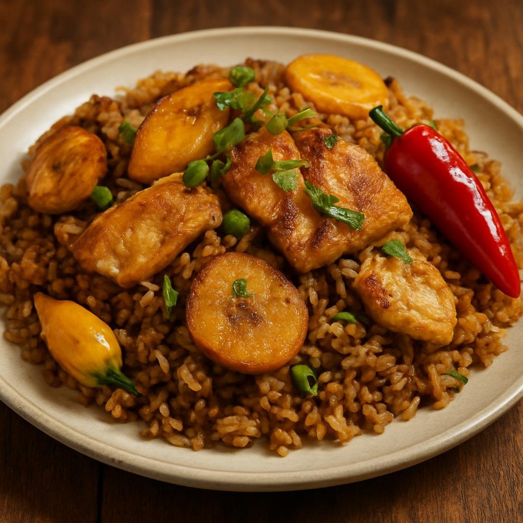 Entree: Peru – Amazonian Peru – Chaufa Amazónico (Amazonian-style Peruvian fried rice combining soy-seasoned rice with river fish, plantain, and native peppers) recipe