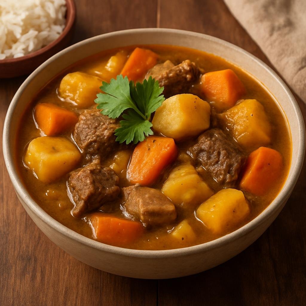 Entree: Dominica – National Cuisine – Sancocho (Traditional Dominican stew of beef and mixed root vegetables cooked together until tender) recipe