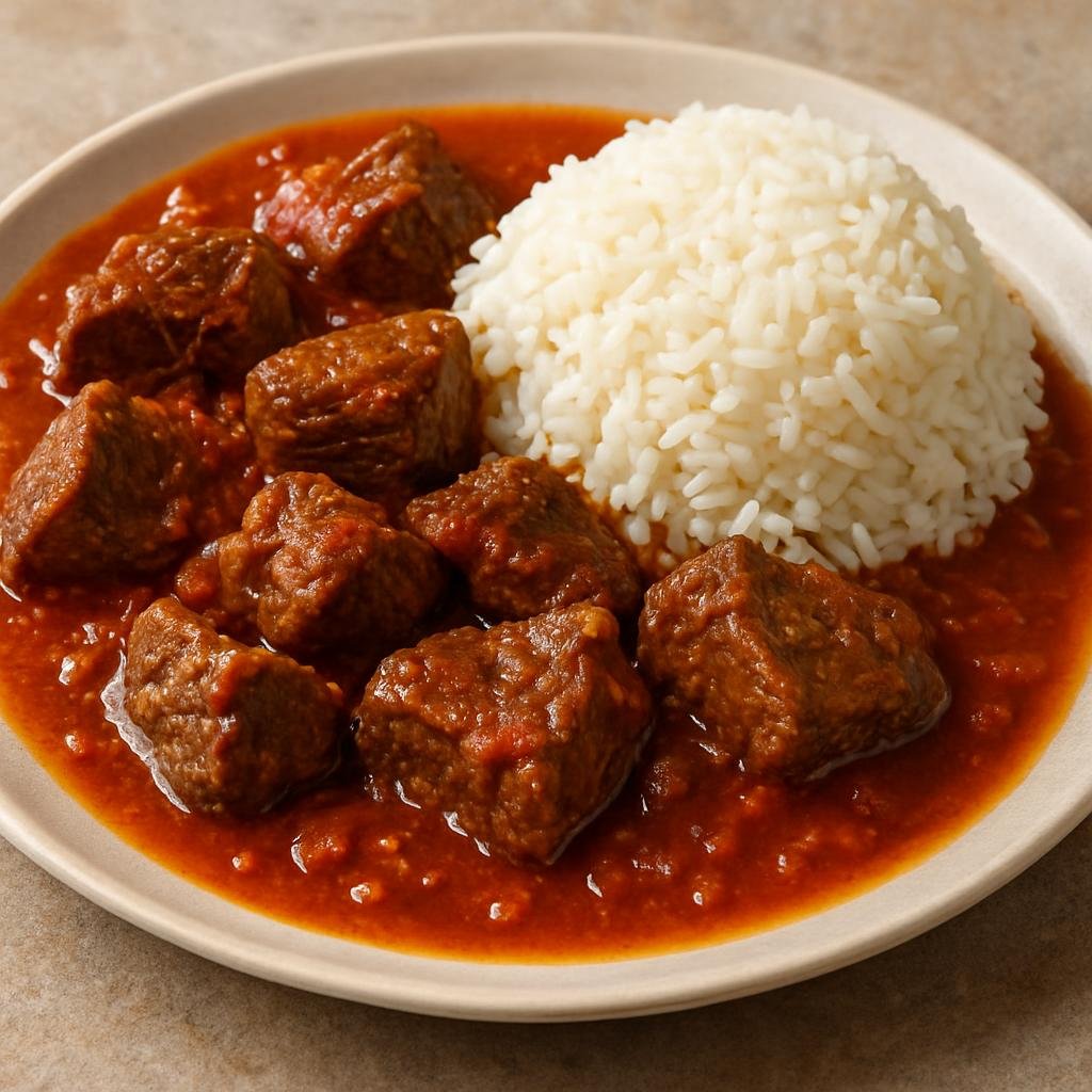 Entree: Senegal – Dakar & Coastal Senegal – Thiebou Yapp (Senegalese braised beef cooked with a rich tomato sauce and rice) recipe