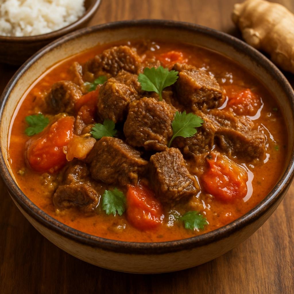 Entree: Madagascar – Northern Culinary Region – Hen'omby Ritra (Slow-braised Malagasy beef stew with ginger, tomato, and coconut milk) recipe